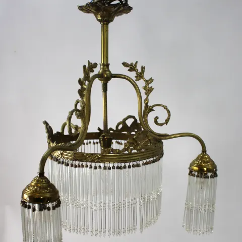 French & Crystal Gilt Brass Chandelier c.1930