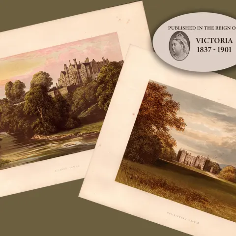 Northumberland 2 Stunning Gilt-Edge Coloured Victorian Antique Book Plates.