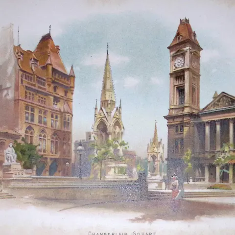 Chamberlain Square Birmingham Antique Chromolithograph 4-TR