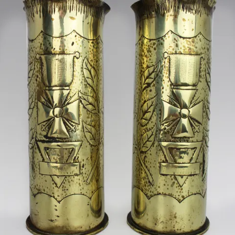 Pair of Decorative WWI Shell Case Vases