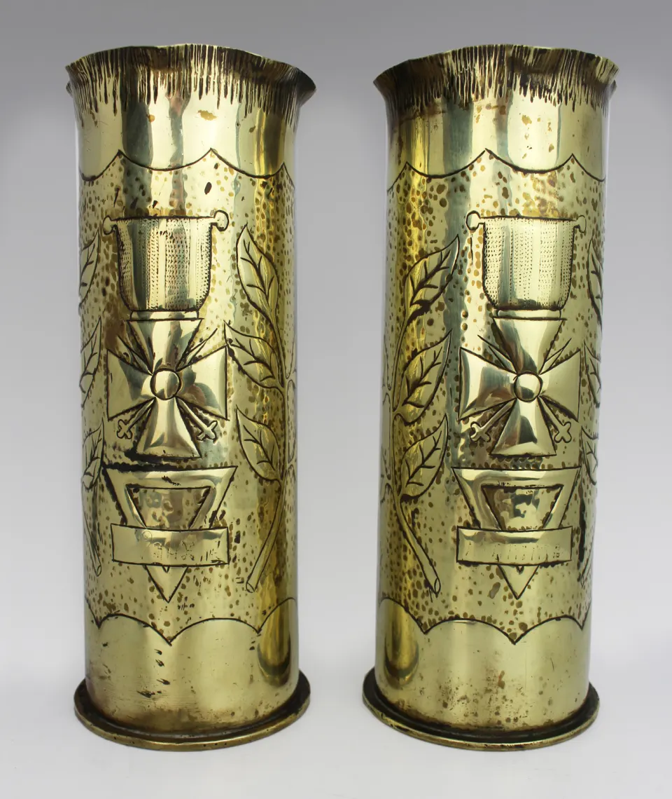 Pair of Decorative WWI Shell Case Vases