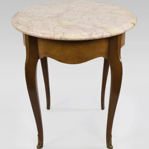 Circular Pink Marble Topped Satinwood Table