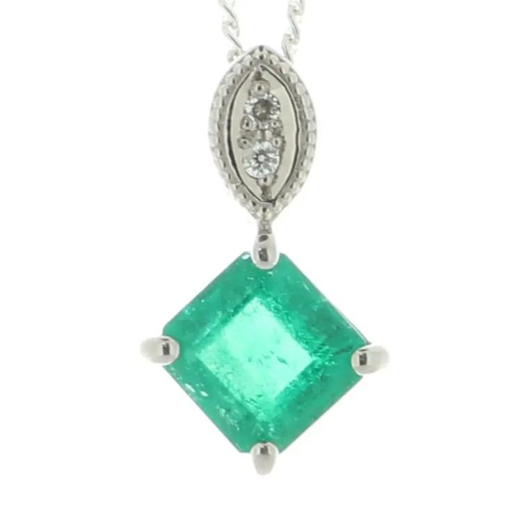 18ct White Gold Diamond And Emerald Pendant (E0.73) 0.01 Carats