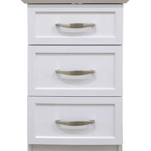 (79/Mez) RRP £120.  Kingston 3 Drawer Bedside Table White. (H65x W35x D39cm).