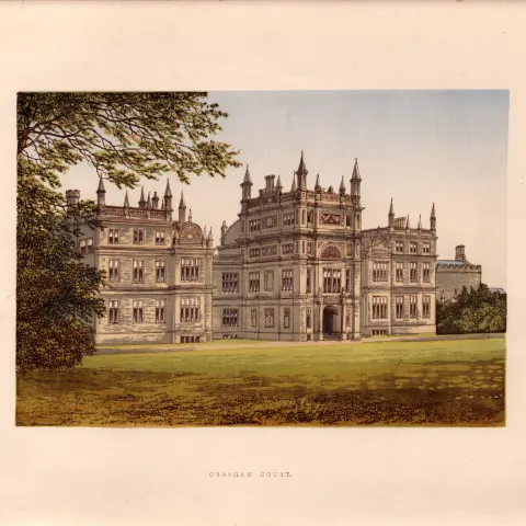 Corsham Court Wiltshire Victorian Gilt-Edge Coloured Antique Book Plate.