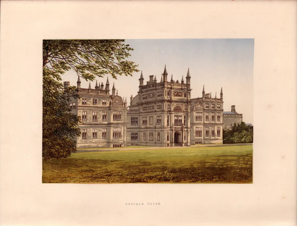 Corsham Court Wiltshire Victorian Gilt-Edge Coloured Antique Book Plate.