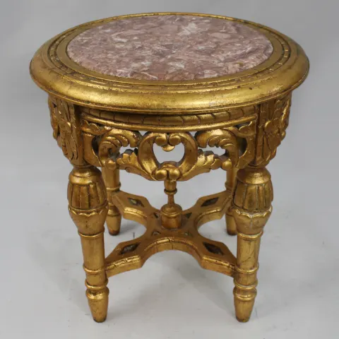 Louis XV Style Giltwood Rouge Marble Lamp Table