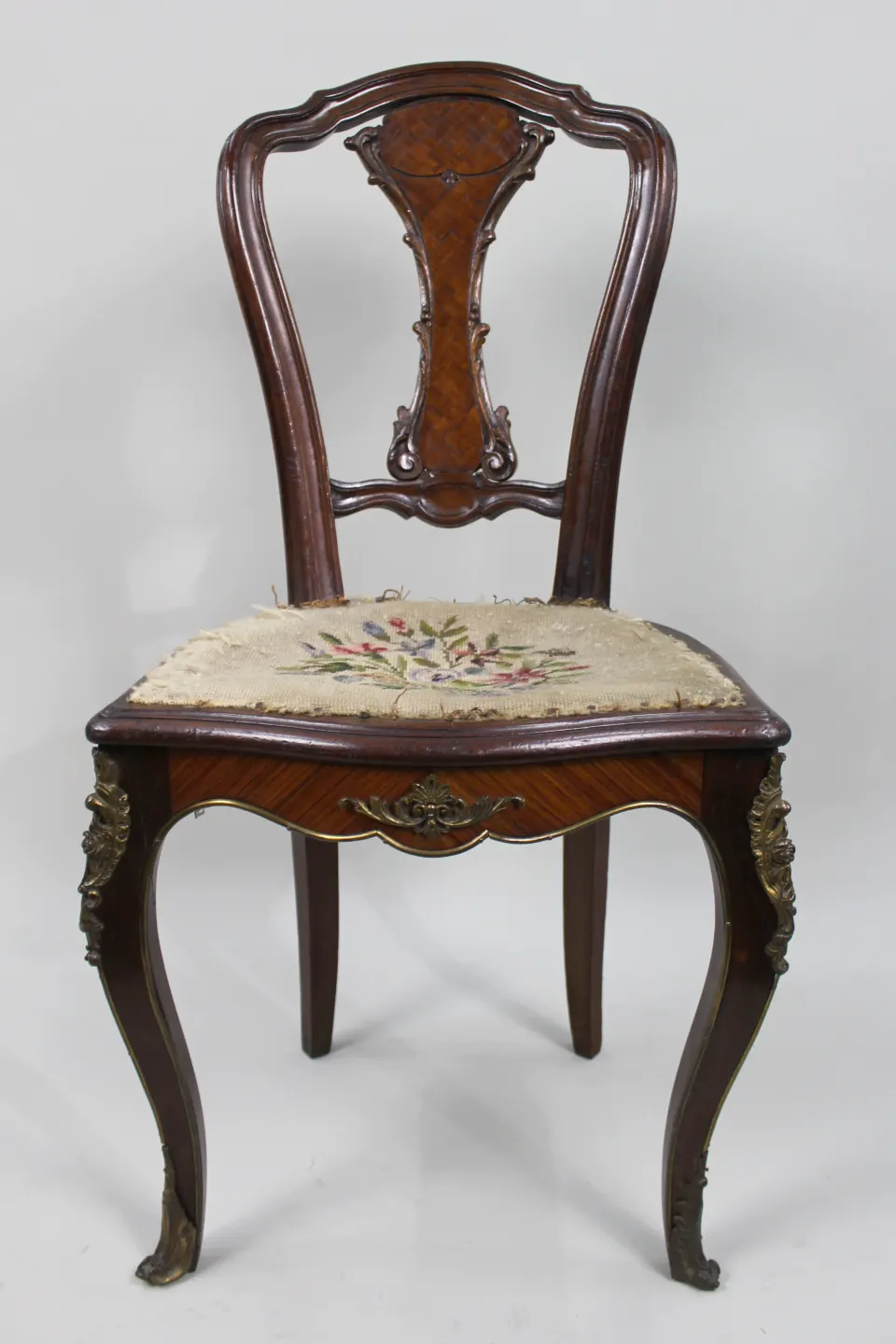 19th Century French Kingwood Parquetry Side Chair with Ormolu Mounts