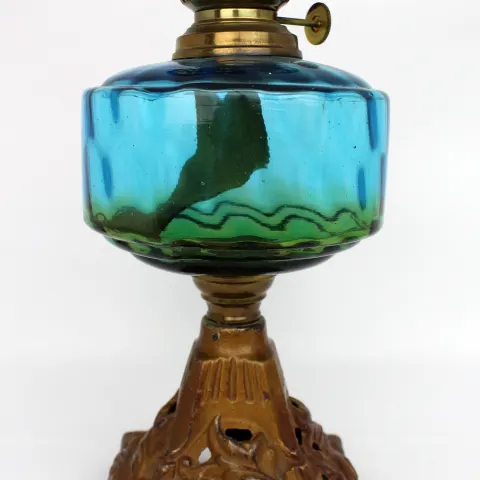 Antique Victorian Oil Lamp with Blue Glass Font