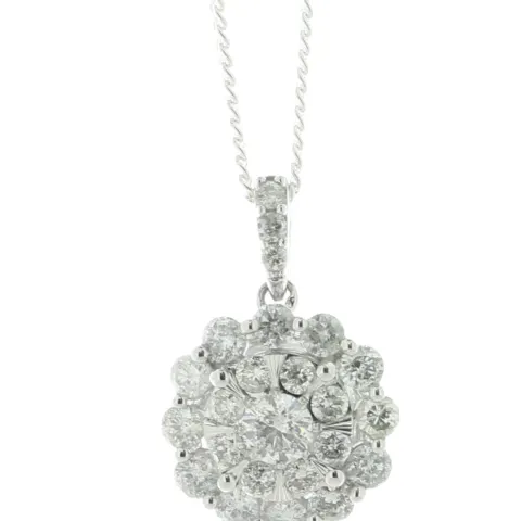9ct White Gold Round Cluster Diamond Pendant 1.00 Carats