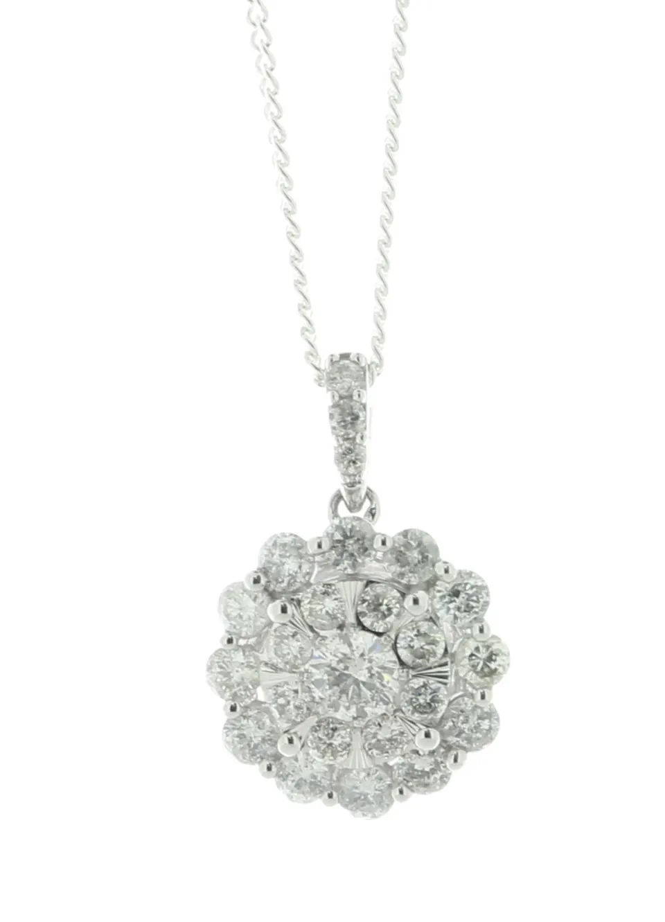 9ct White Gold Round Cluster Diamond Pendant 1.00 Carats