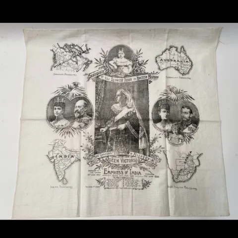 Queen Victoria ”Longest Reign” Commemorative Scarf, Printed On A Large Cotton Sugared