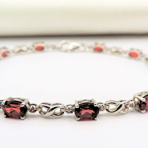 Garnet & Diamond Bracelet 2.9 carats Sterling Silver New with Gift Box