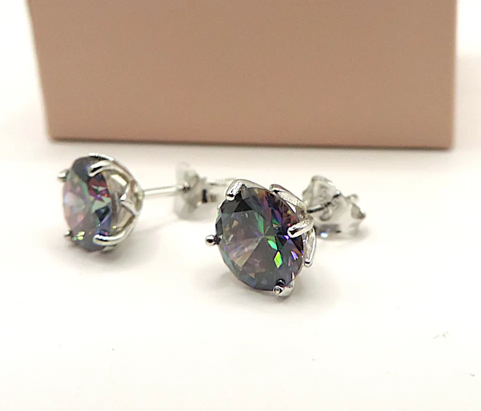 Sterling Silver 3 Carat Mystic Topaz Earrings New With Gift Pouch