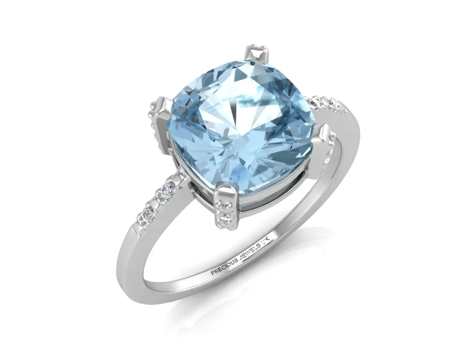 9ct White Gold Diamond And Blue Topaz Ring (BT3.54) 0.04 Carats