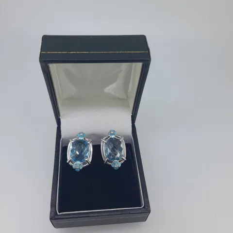 Nicole Barr Silver and Enamelled Stud Earrings Set With Topaz