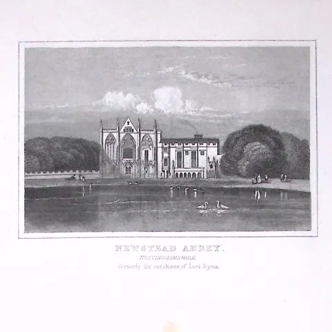 Newstead Abbey Nottinghamshire Antique 180 Years-Old Copper Plate Print-75