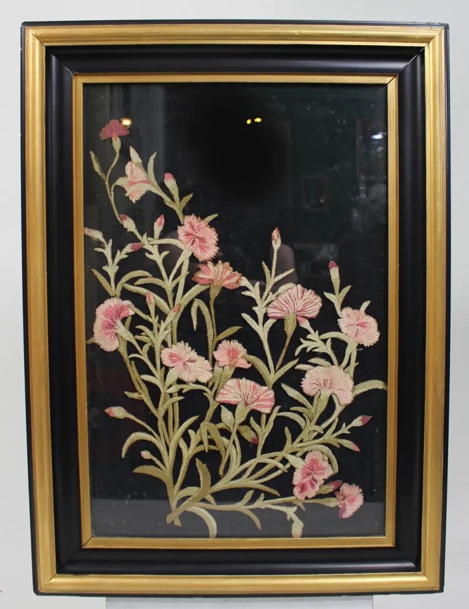 Victorian Needlework Set in Black & Gilt Frame