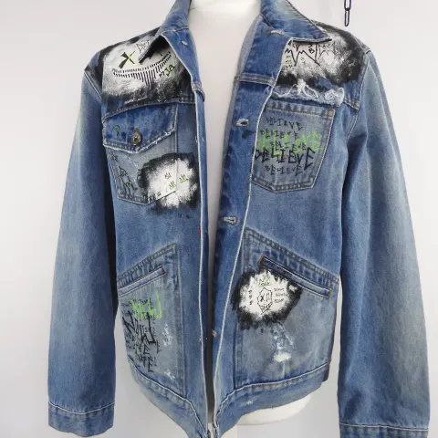 MJB Marc Jaques Burton Pax Denim Jacket, Hand Painted, Size 54 (XXL). Sold Out