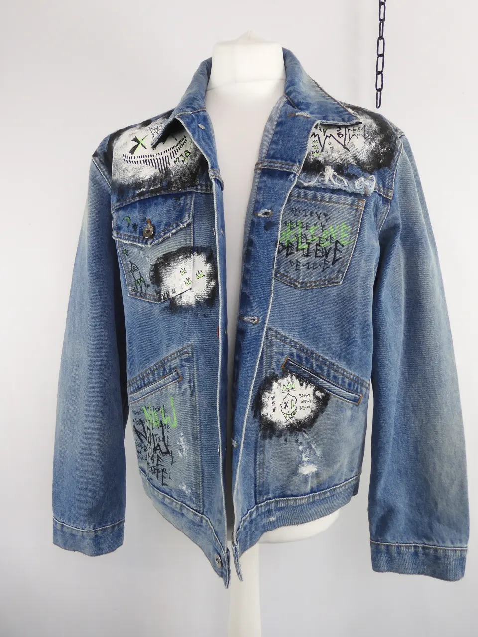 MJB Marc Jaques Burton Pax Denim Jacket, Hand Painted, Size 54 (XXL). Sold Out