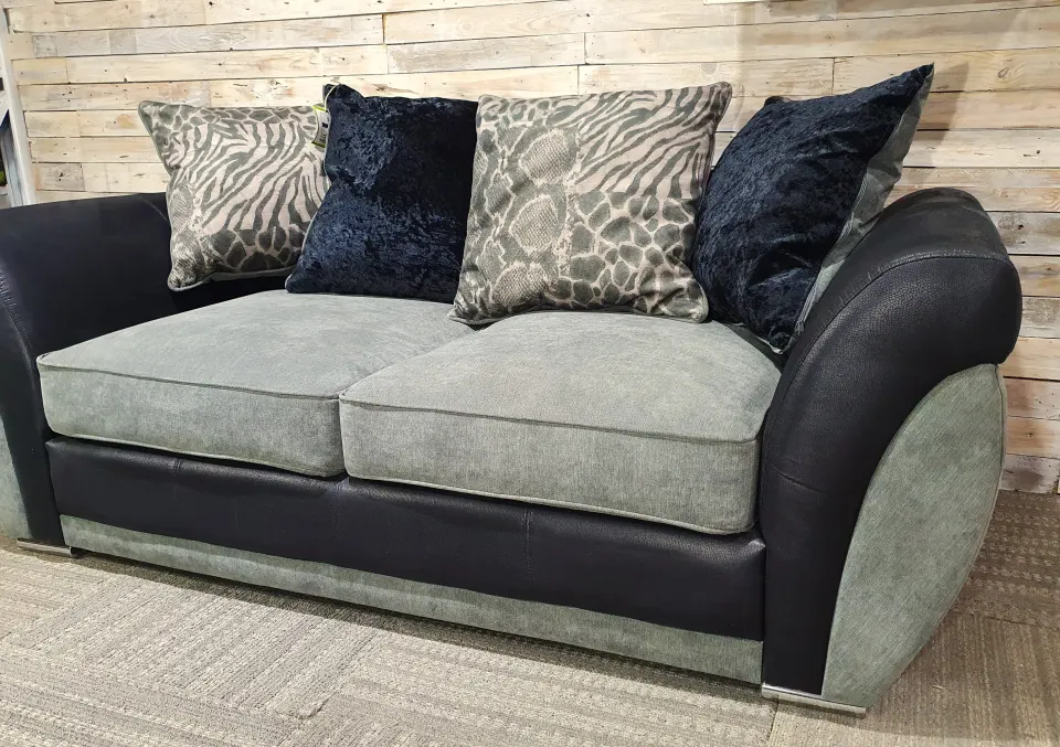Large Twin Fabric Cushioned Back Sofa With Silver Feet RRP £999