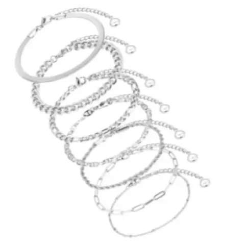13 x 7 PCS Chain Bracelets Set for Women, Plated Stainless Steel L10b sku-4132