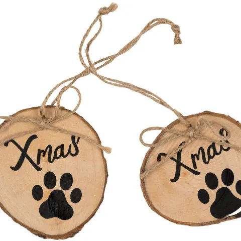 12 x 2 PIECES REAL WOOD CHRISTMAS PAW TAGS