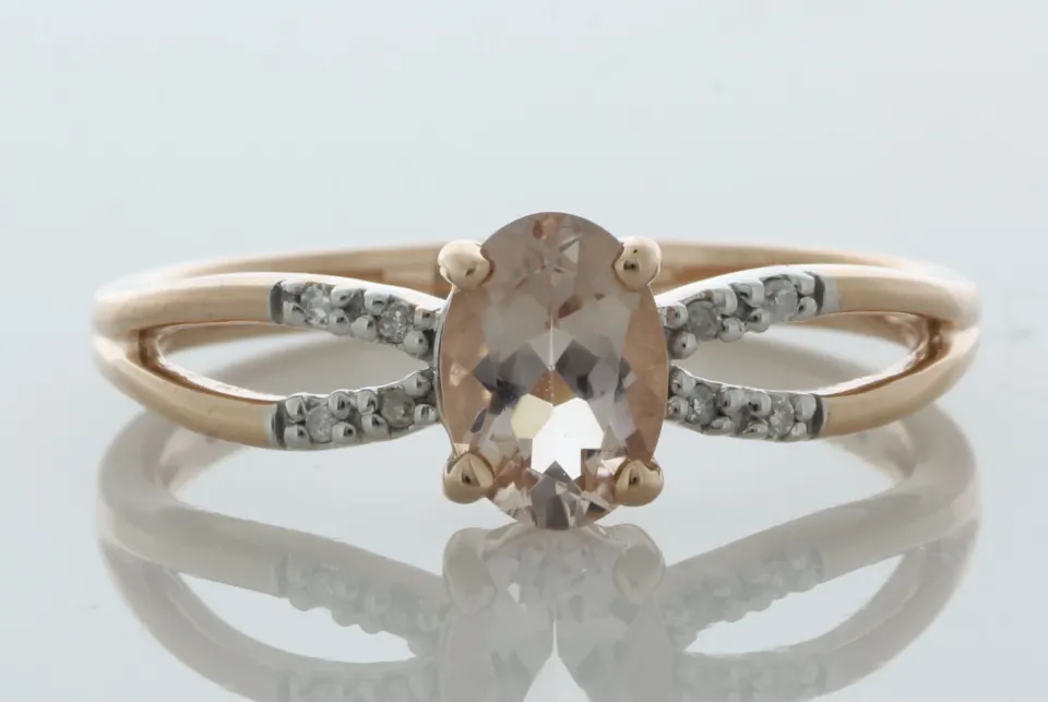 9ct Rose Gold Diamond And Morganite Ring (M0.59) 0.03 Carats