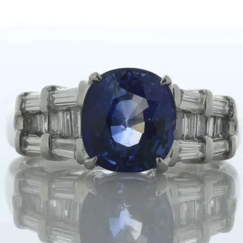 Platinum Oval GIA Sapphire And Diamond Ring (S3.28) 0.76 Carats