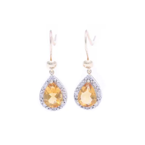 9ct Yellow Gold Citrine Diamond Earring 0.13