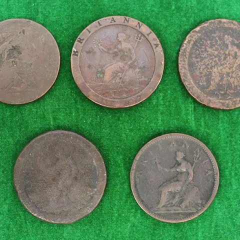 Collection of 5 Georgian One Penny Coins