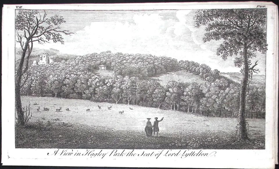 Worcestershire Hagley Park Rare Georgian Copper Antique 1776 Engraving-147.