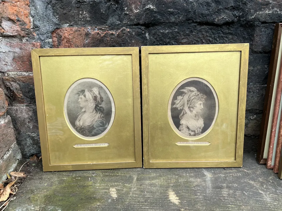 Pair of bartolozzi stipple engravings of a St Giles Beauty & a St James beauty