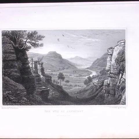 Wales Wye at Aberedwy Powys Antique 166-Year-Old  Steel Engraving-24