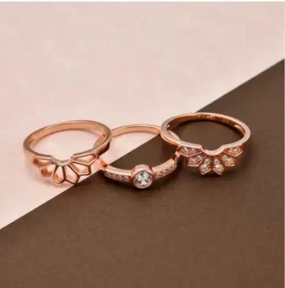 NEW!! Set of 3 - White Cubic Zirconia Ring in 18K Vermeil Rose Gold Sterling Silver