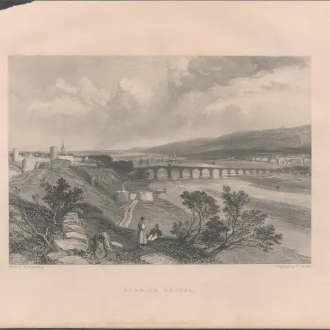 Berwick Bridge Antique 1842 Steel Engraving.