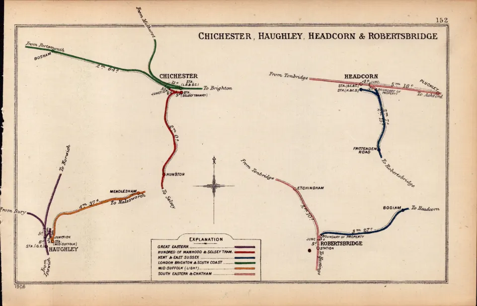 Chichester, Haughley, Robertsbridge Antique Railway Diagram-152.