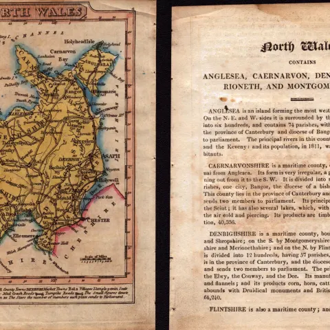 North Wales Engraved Hand Coloured George IV Antique Map & Text.