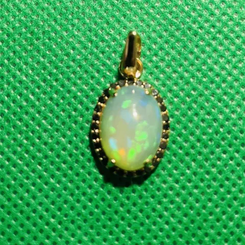 Beautiful Natural 3.60 Opal Pendant Black Diamonds & 18k Rose Gold
