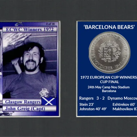 John Greig Captain Rangers FC Wins 1972 ECWC Mounted Coin Metal Art Display