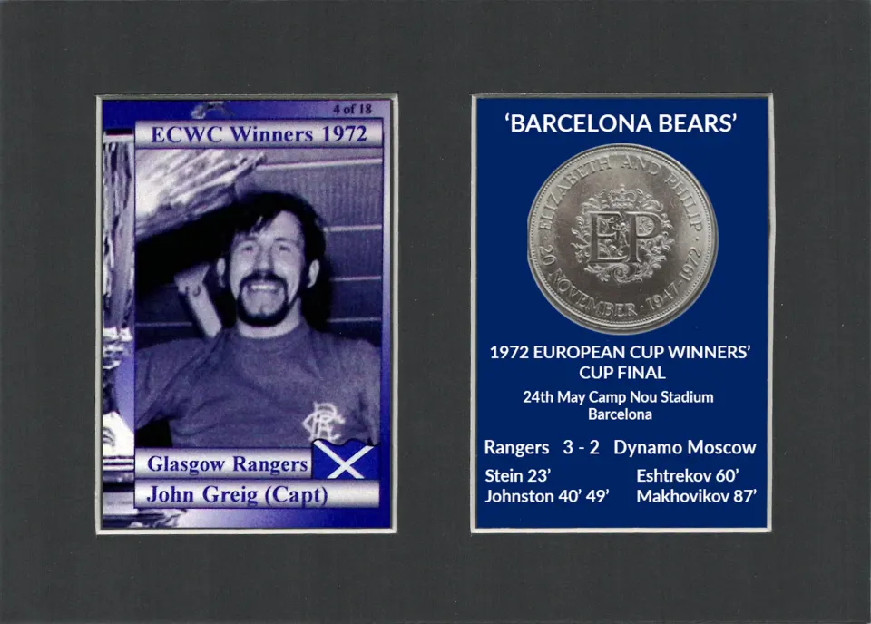 John Greig Captain Rangers FC Wins 1972 ECWC Mounted Coin Metal Art Display
