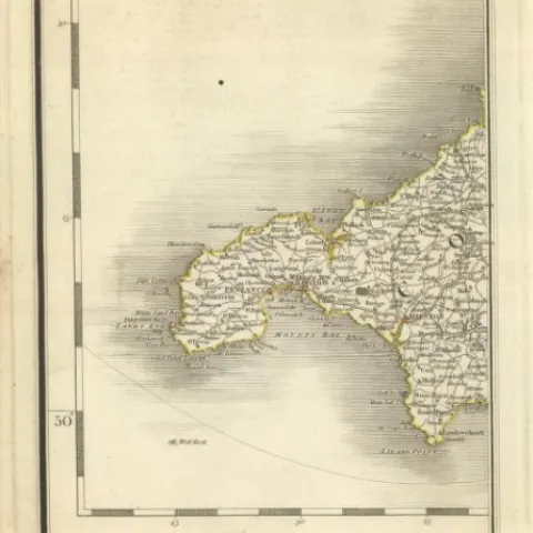 Penzance, St Ives, Redruth, Lands’ End,  John Cary’s Antique 1794 Map.