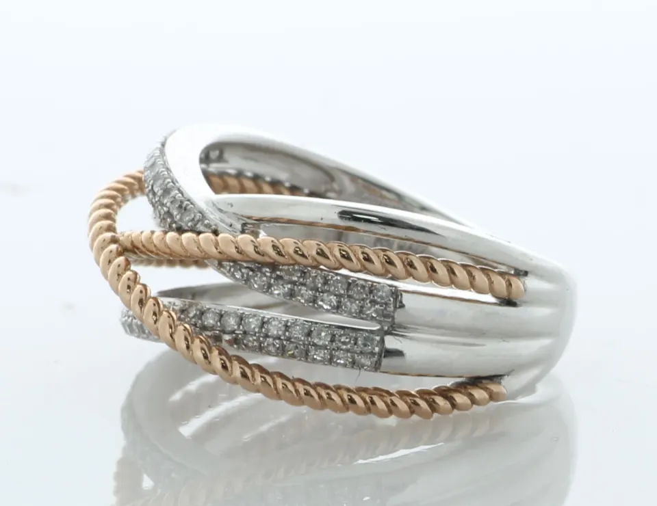 10ct White and Rose Gold Double Band and Rope Diamond Ring 0.33 Carats