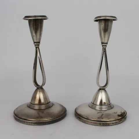 Pair of Masonic Sterling Silver Candlesticks Birmingham 1960