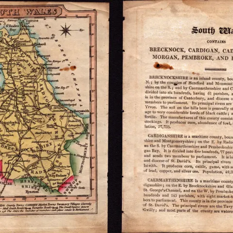 South Wales Engraved Hand Coloured George IV Map & Text.