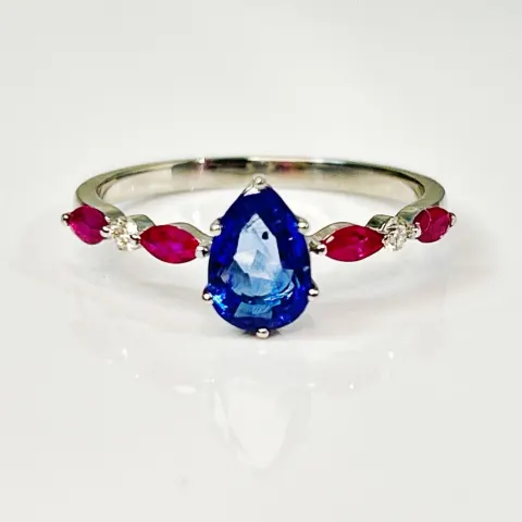 Beautiful 1.06 CT Unheated Burma Blue Sapphire ,Ruby Diamonds & Platinum