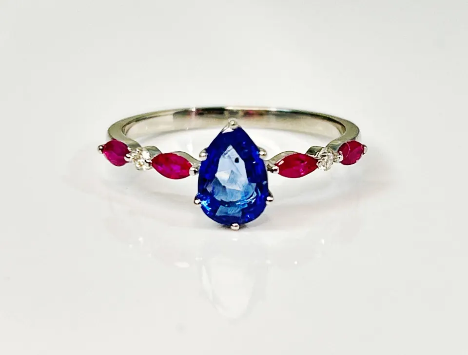 Beautiful 1.06 CT Unheated Burma Blue Sapphire ,Ruby Diamonds & Platinum