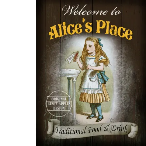 Alice In Wonderland Large Metal Pub Sign "Alice's Place"