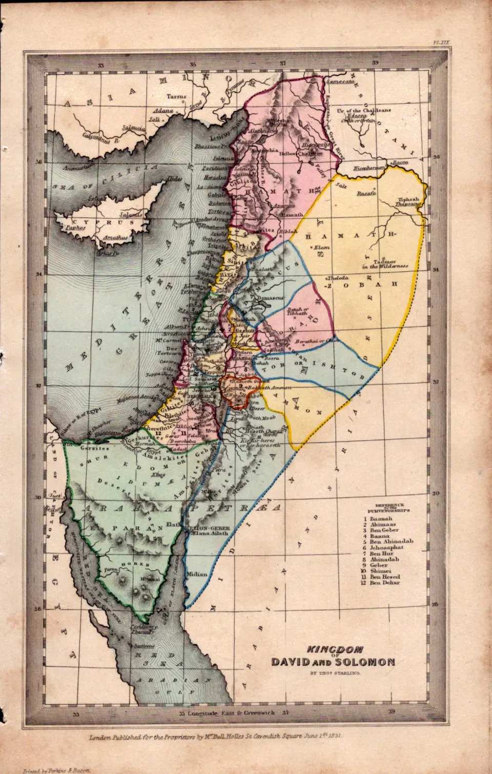 Kingdom of David & Solomon  Antique  Victorian Biblical William IV Map.