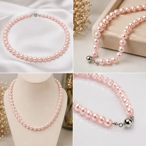 Pink Pearl Necklace – 8mm Beads